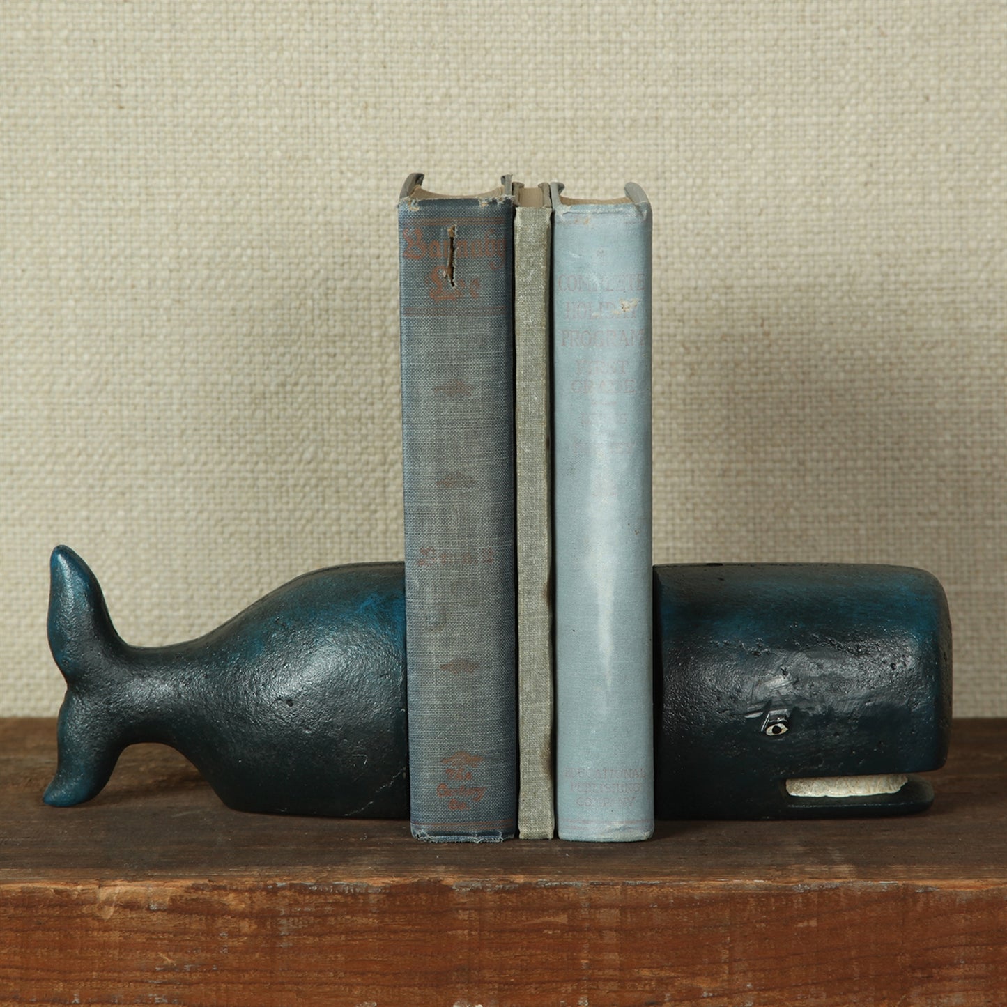 Vintage moby dick whale cast iron bookends pair