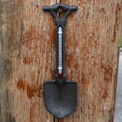 Cast iron spade garden thermometer wall hanging