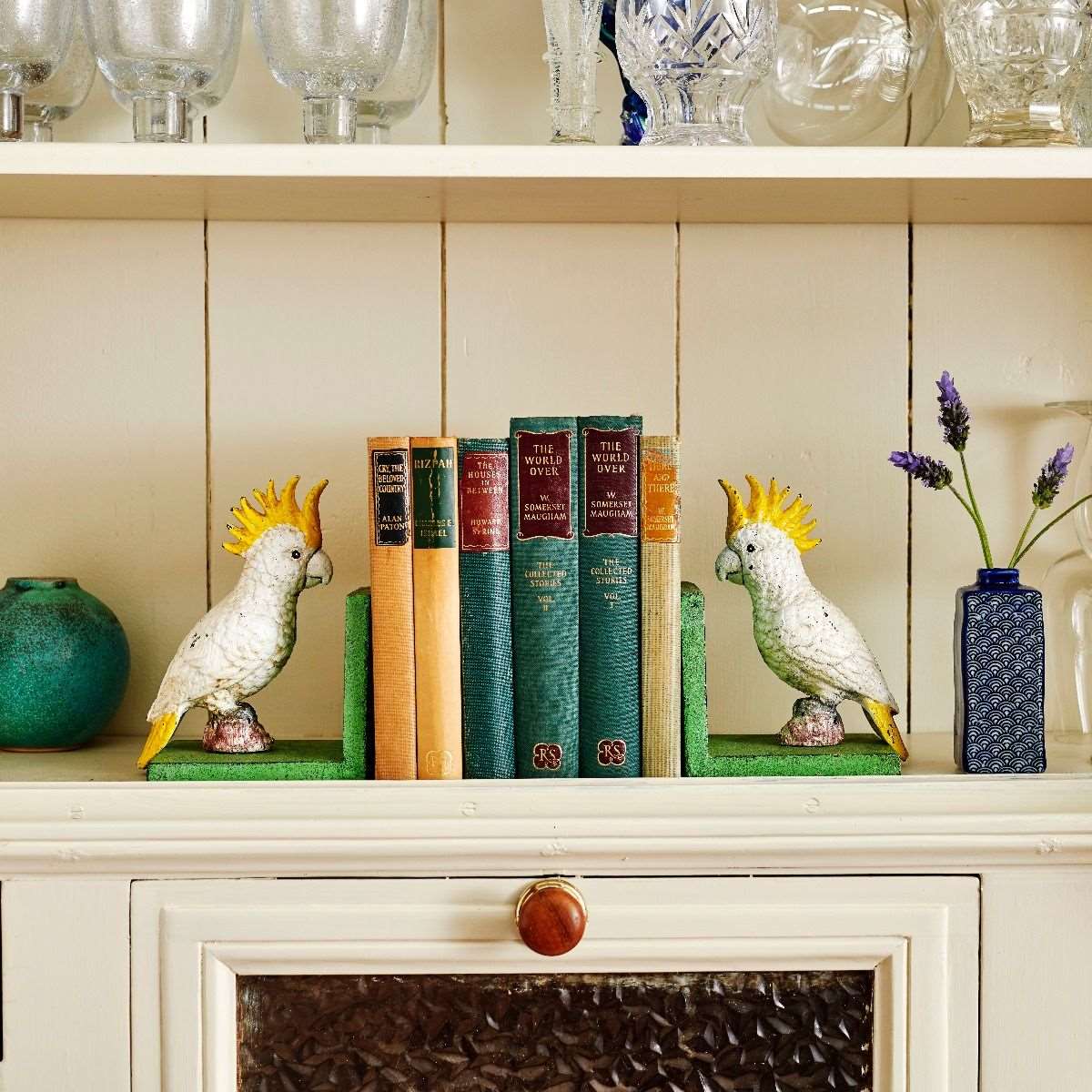 Cockatoo vintage statue painted metal bookend - single or pair