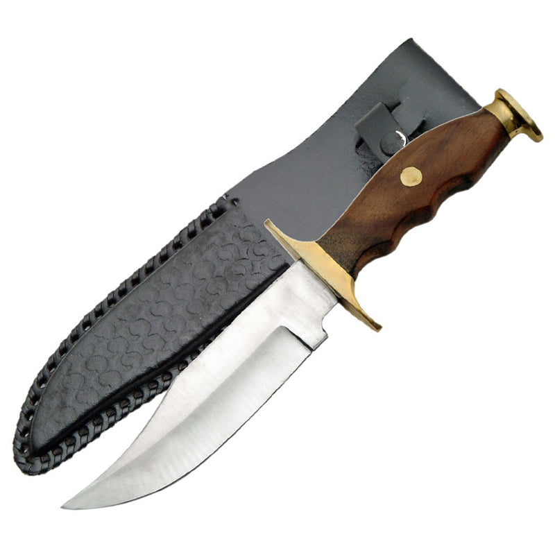 Brass and wood Hunting knife with leather sheath