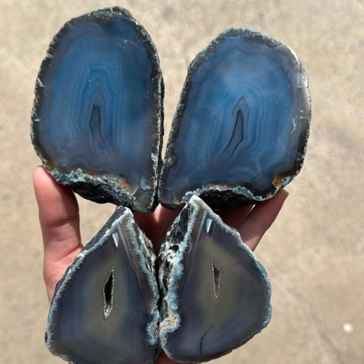 Agate geode crystal statue cut in half