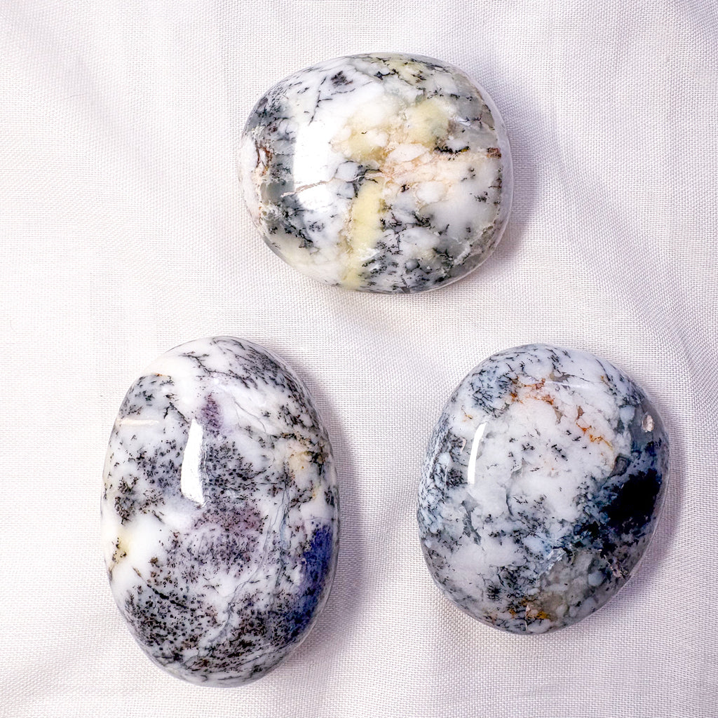 Dendritic opal crystal palm stone