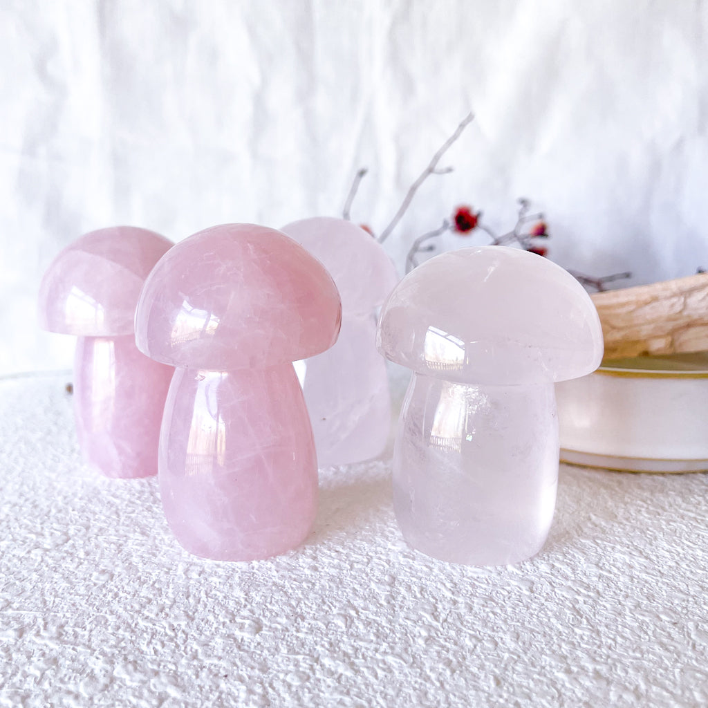 Rose quartz Crystal mushroom shaped statue polished stone