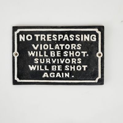 Survivors will be shot NO trespassing cast iron vintage wall hanging sign
