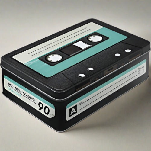 Vintage cassette mix tape storage box embossed XL tin