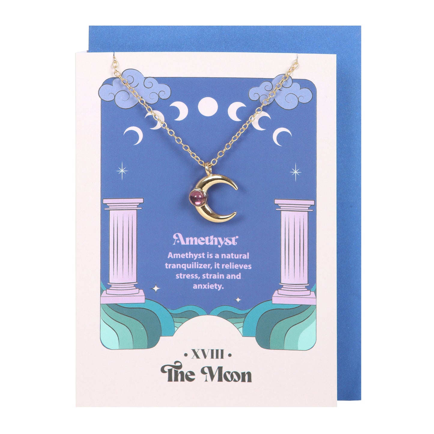 Rose quartz sun / Amethyst moon crystal pendant necklace with greeting card