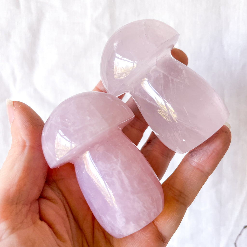 Rose quartz Crystal mushroom shaped statue polished stone