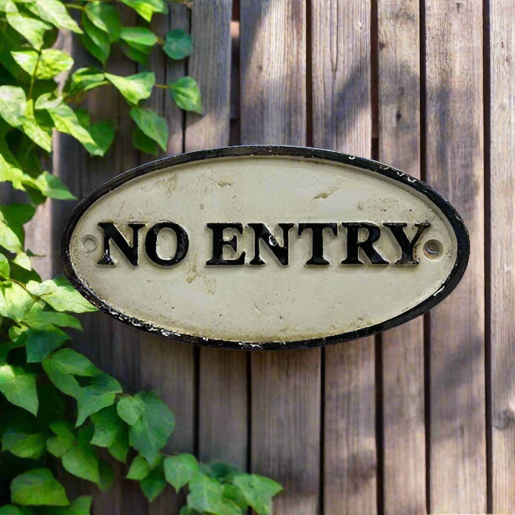 No entry cast iron vintage wall hanging sign