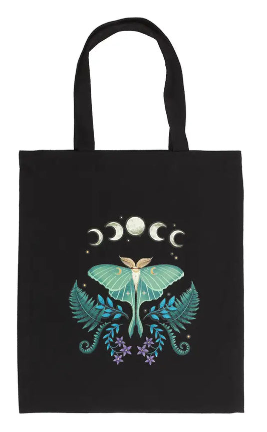 Moon phases moth tote bag