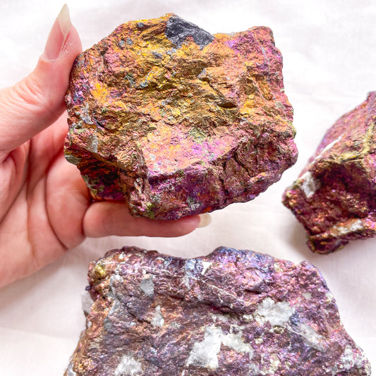 Raw Chalcopyrite peacock ore crystal