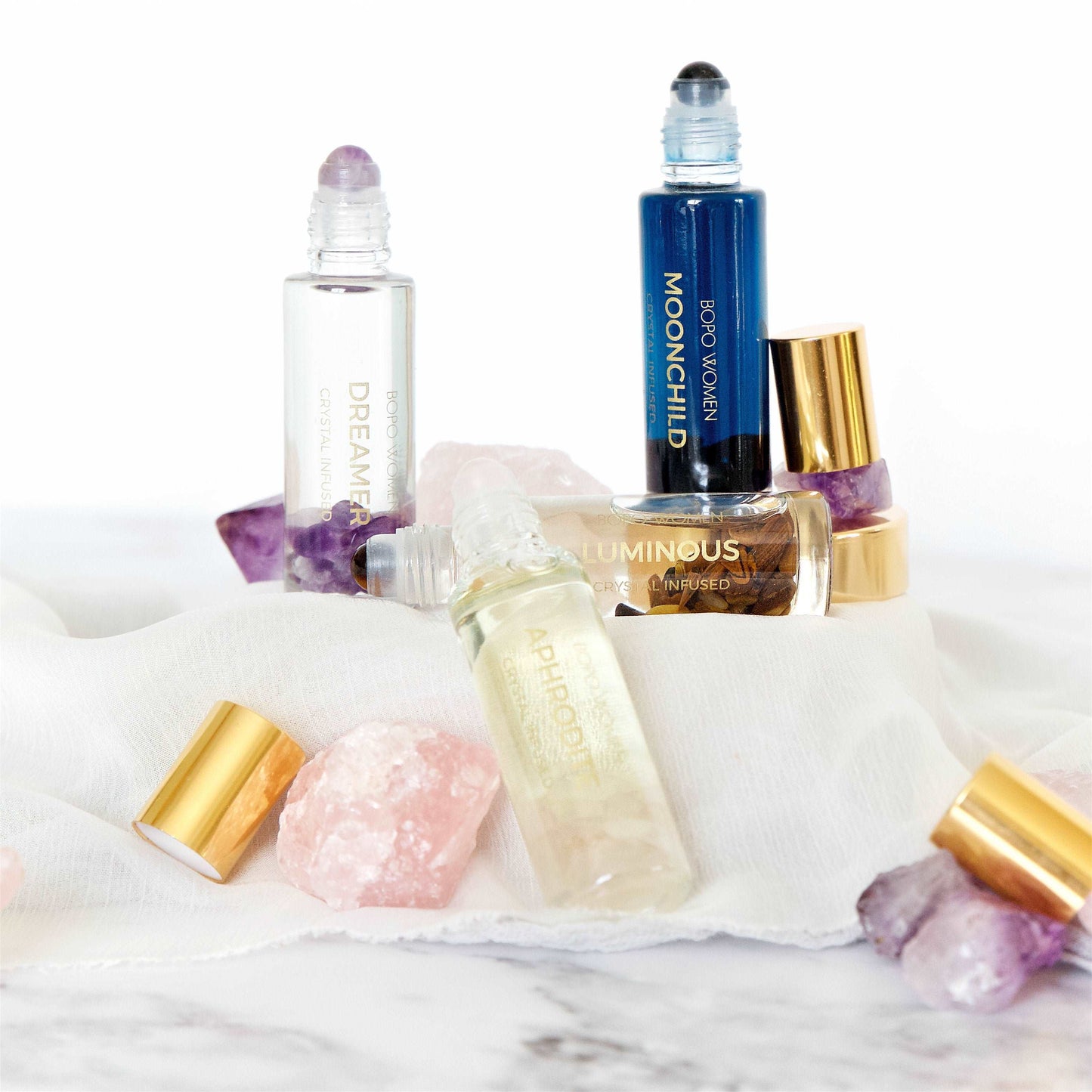 Crystal infused essential oil perfume roller