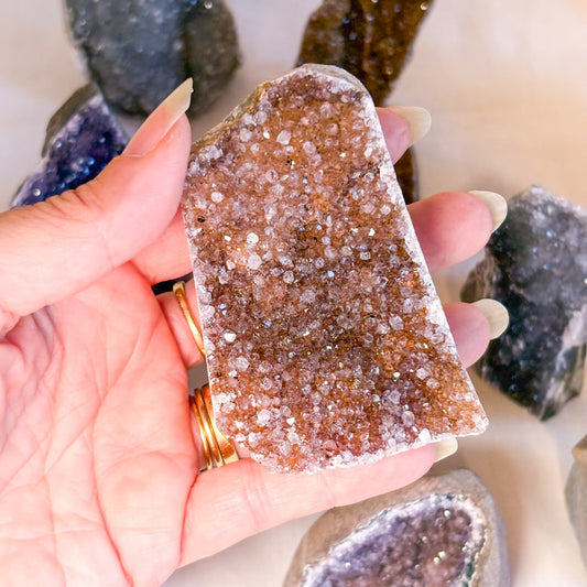 Rainbow Amethyst crystal cluster cut base