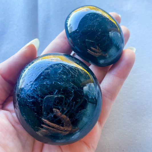 Black tourmaline crystal palm stone