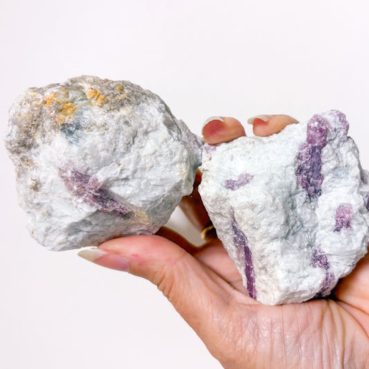 Pink tourmaline & aquamarine crystal raw stone