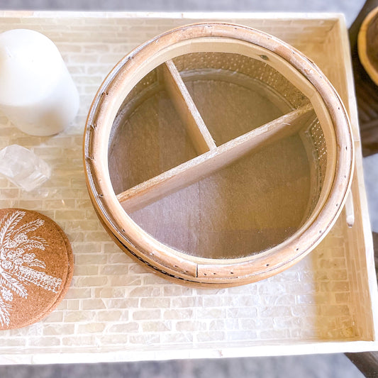 Boho rattan jewellery / tarot / crystal storage box - round