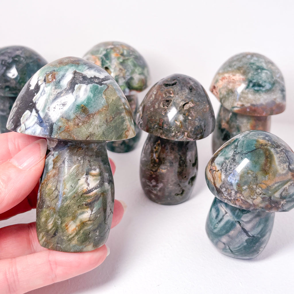 Ocean jasper Crystal mushroom shaped statue polished stone L