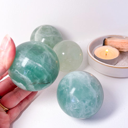 Green Fluorite crystal sphere