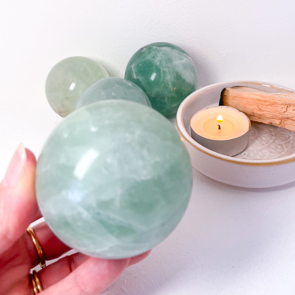 Green Fluorite crystal sphere