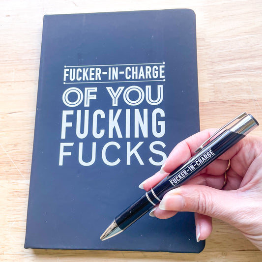 Fucker in charge notebook & pen gift set