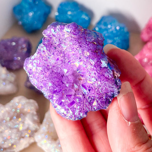 Aura quartz crystal cluster - pink, purple, aqua aura or angel aura