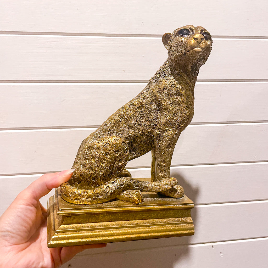 Gold leopard bookend statue