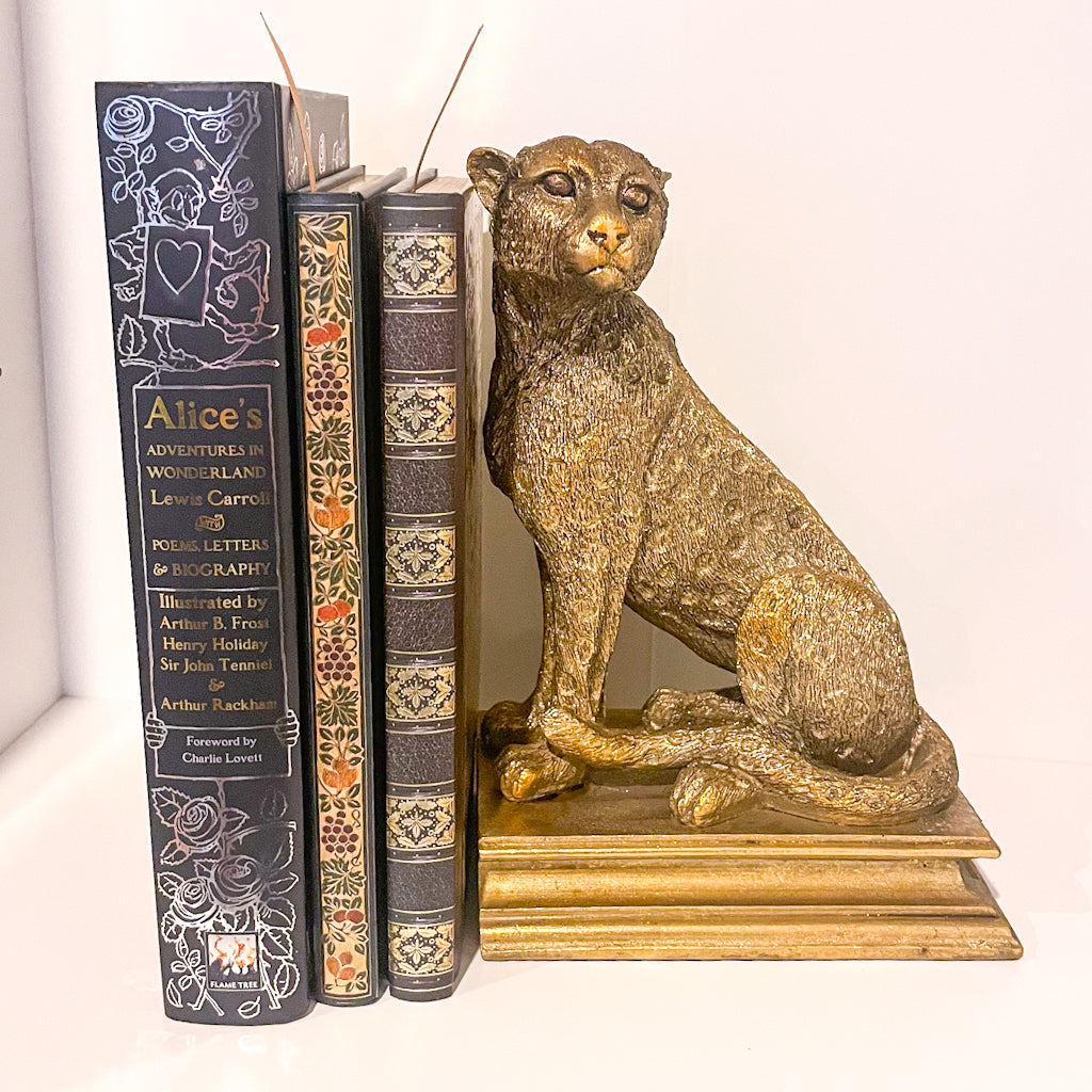 Gold leopard bookend statue