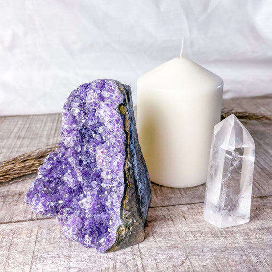 Amethyst crystal polished edge cluster 460g