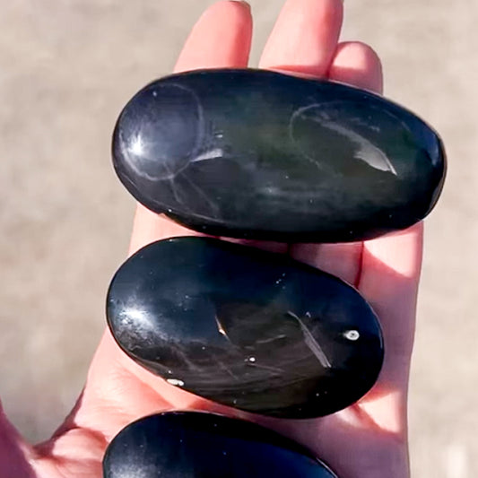 Black obsidian crystal palm stone