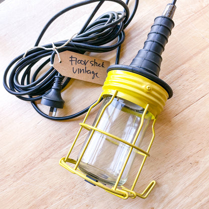Yellow vintage miners cage lamp - plug in lamp - floor stock