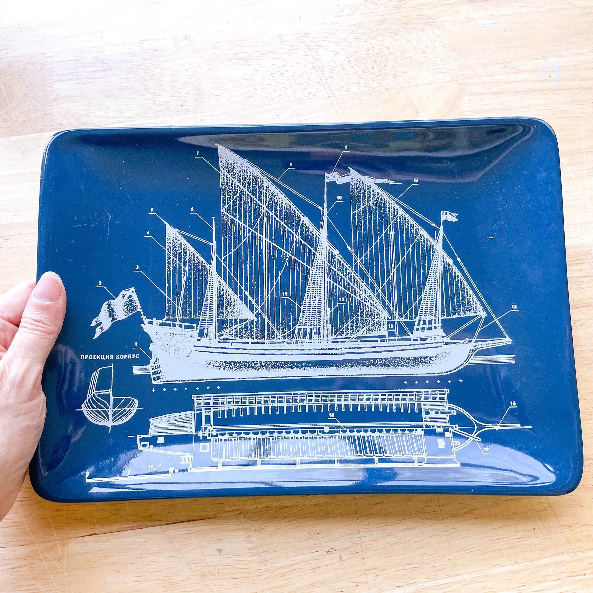 Blueprint pirate sailing ship plate