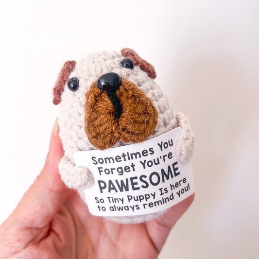 Positive puppy dog crochet keepsake toy