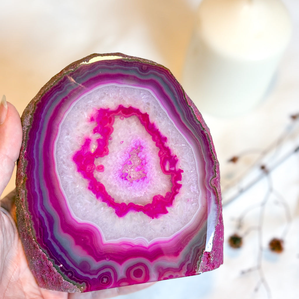 Pink Agate crystal bookend / statue 900g