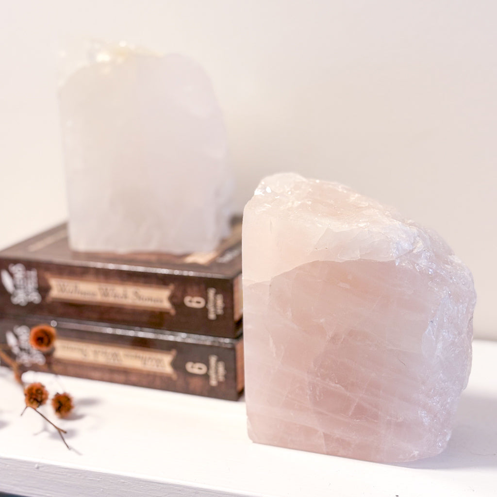 Rose quartz crystal bookend statue approx 1kg