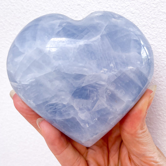 XL Blue Calcite crystal heart with stand