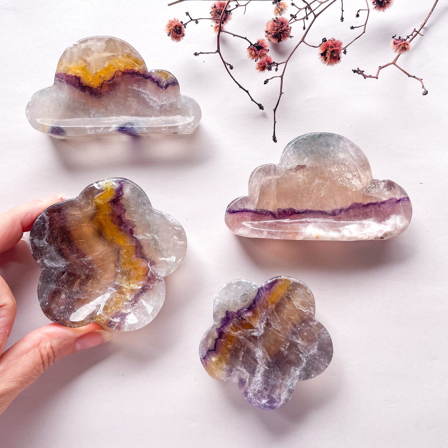 Fluorite crystal polished cloud bowl / flower trinket tray