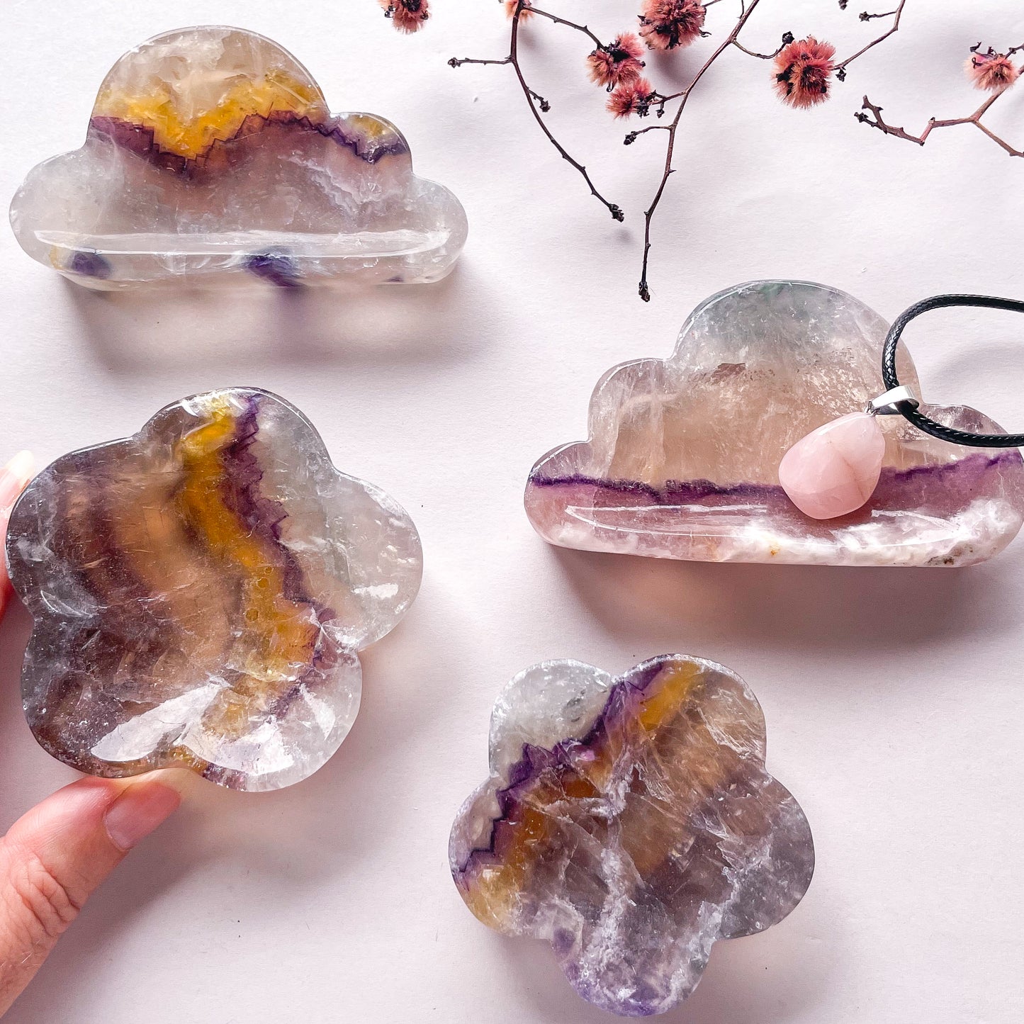 Fluorite crystal polished cloud bowl / flower trinket tray