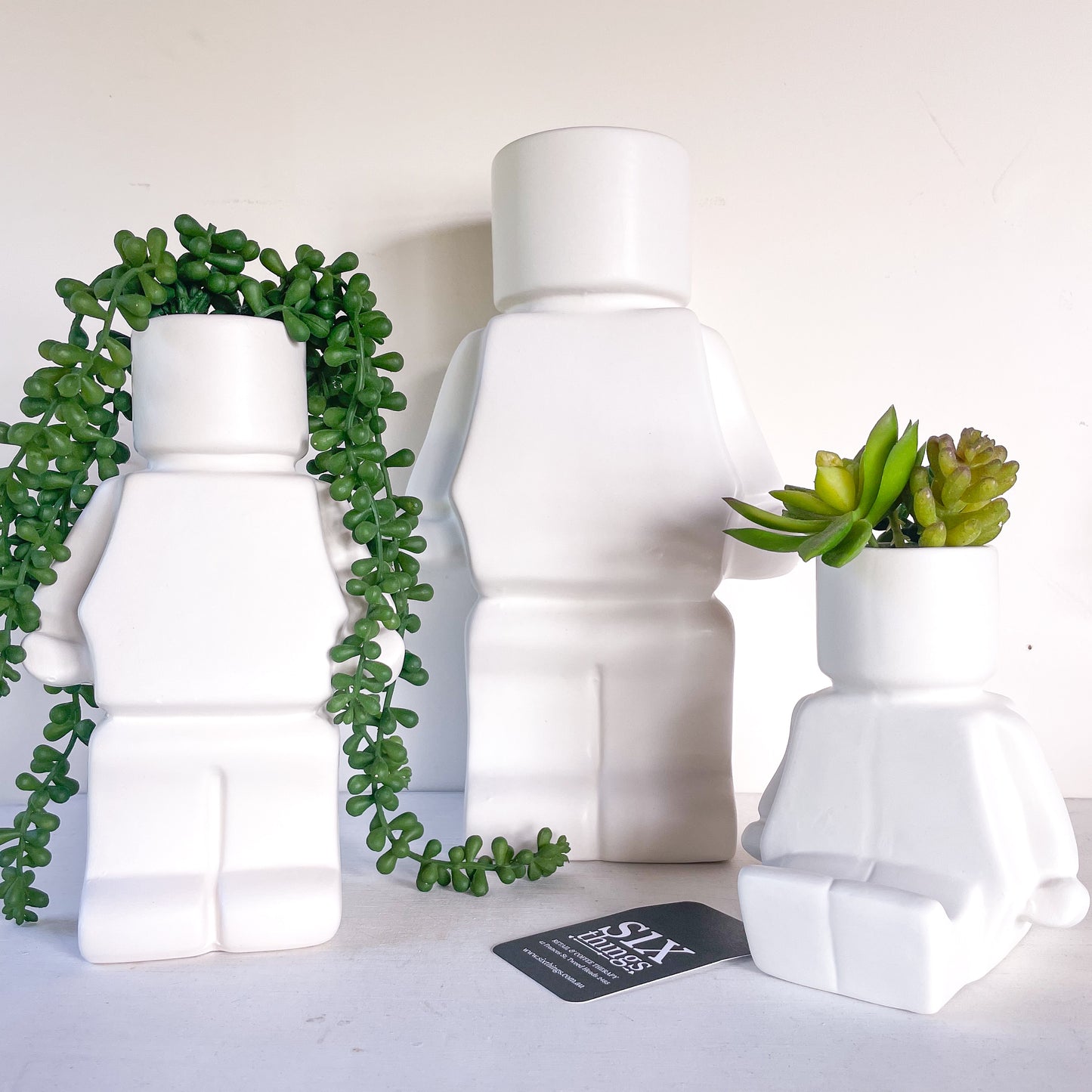 The original robot lego block human / character planter pot vase