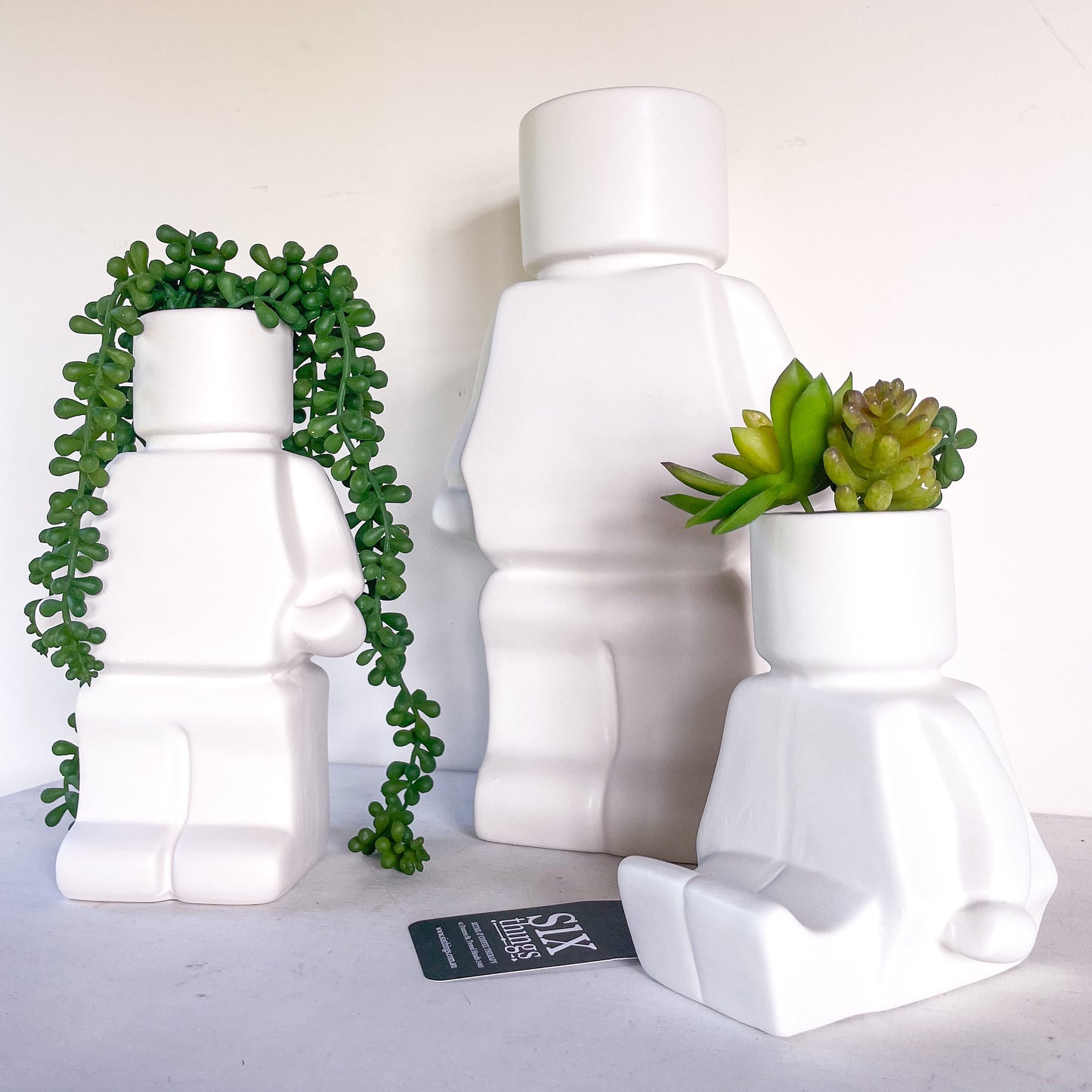 The original robot lego block human / character planter pot vase