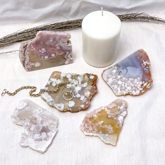 Flower agate crystal polished slab