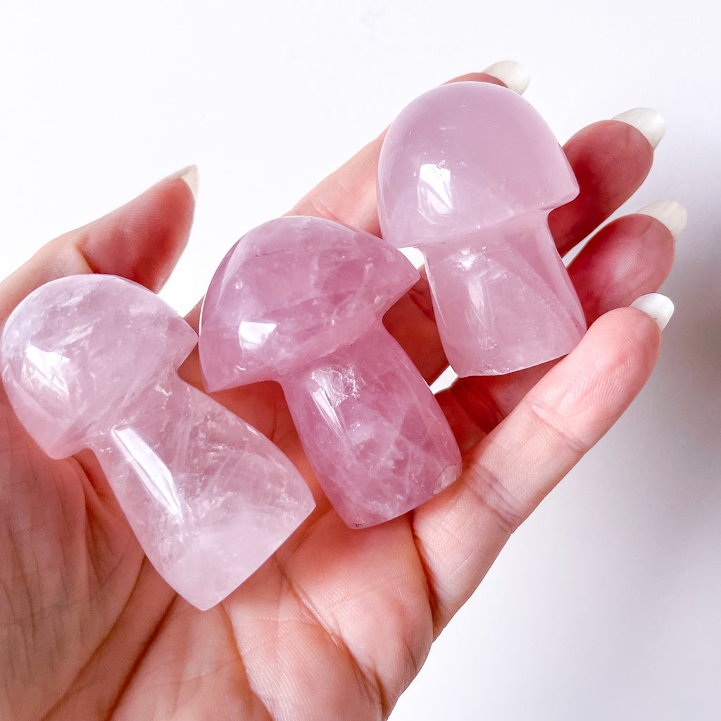 Rose quartz Crystal mushroom shaped statue polished stone