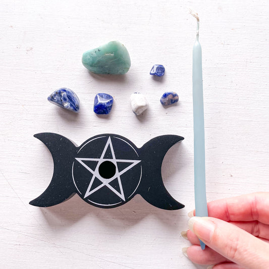 Witchy spell candle & crystal pack - blue - chilled vibes