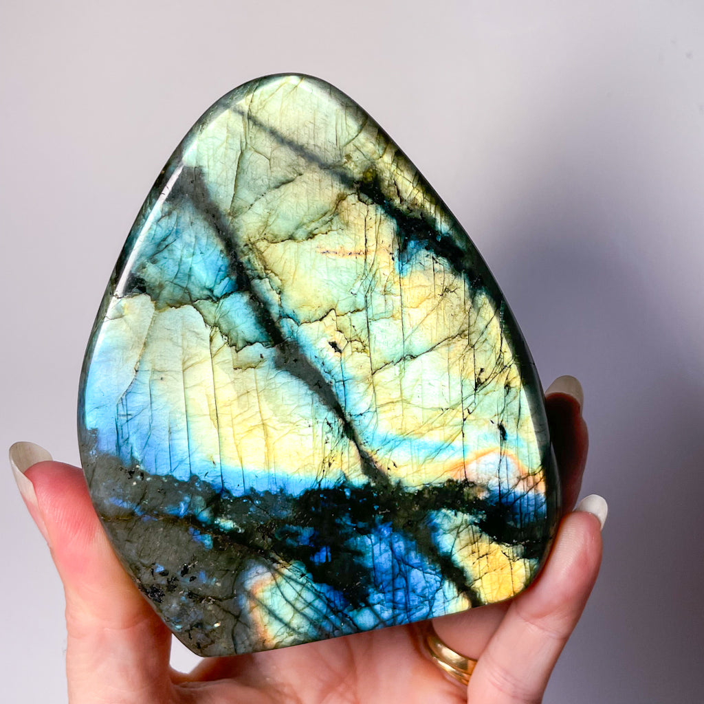 Labradorite crystal high quality flash carved freeform statue