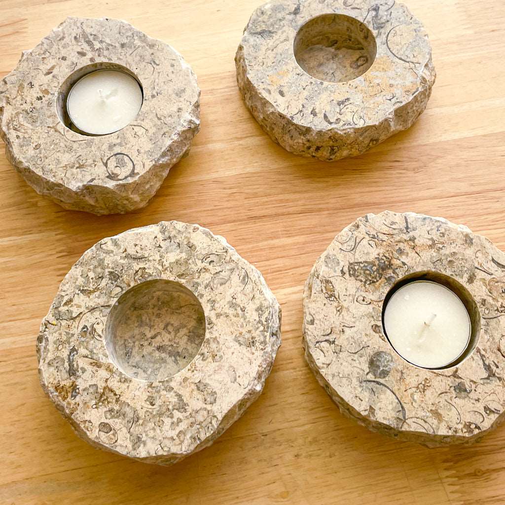 Coral Fossil crystal candle holder