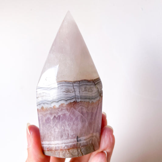 Purple Amethyst + Mexican Lace Agate Crystal flame
