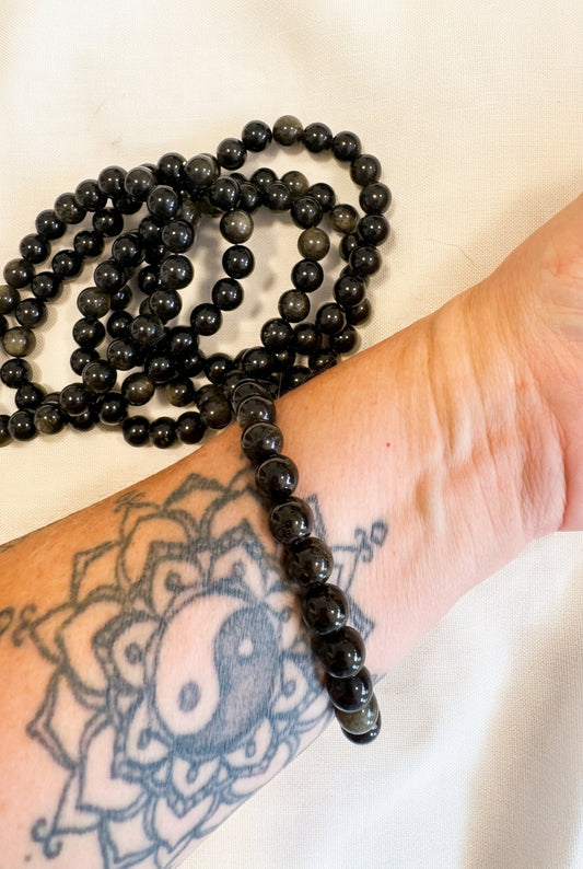 Gold sheen obsidian crystal bead bracelet