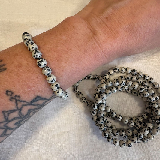 Unisex dalmation jasper crystal bead / crystal bracelet