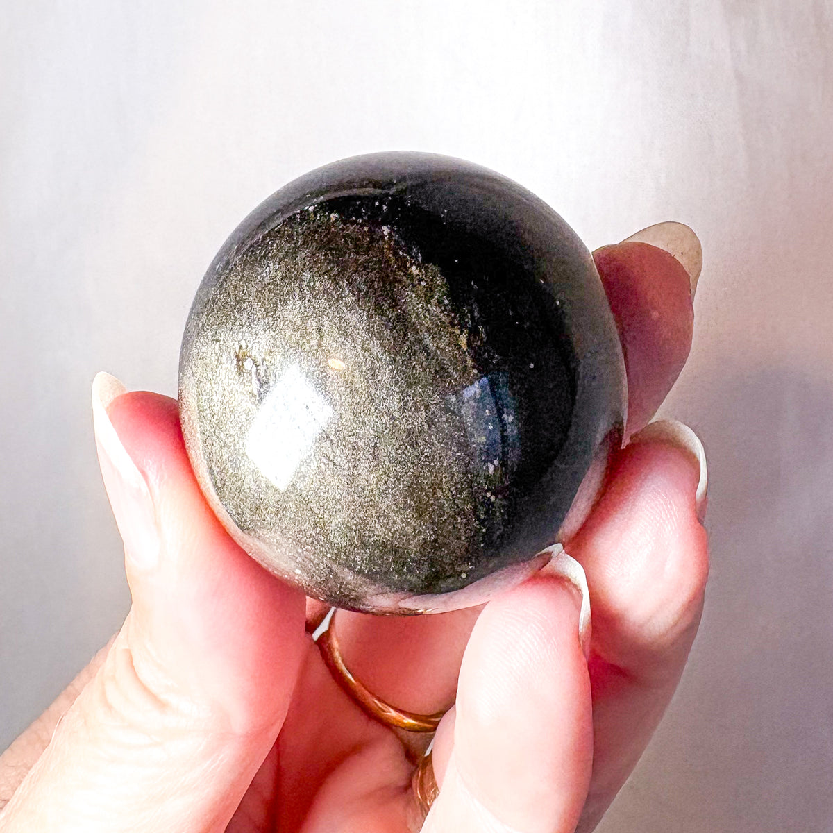 Silver sheen obsidian crystal sphere - medium