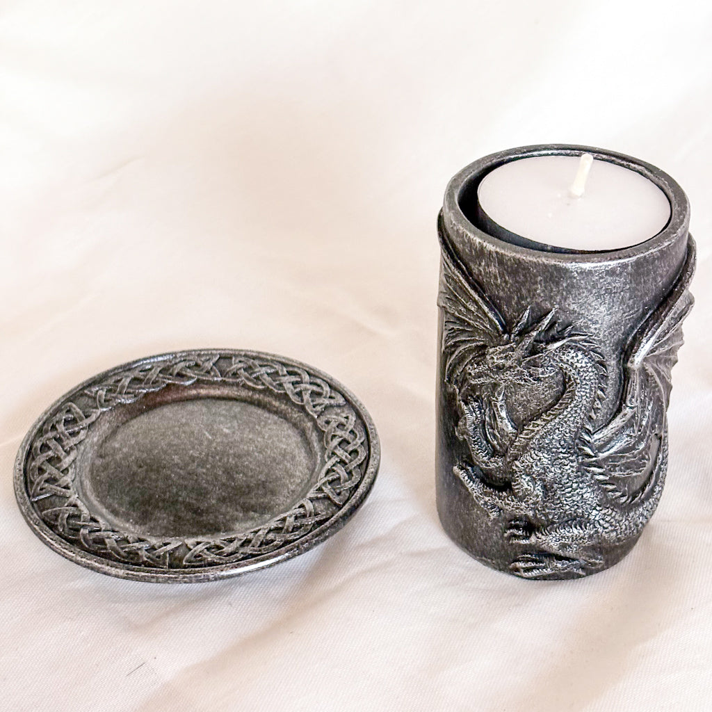 Dragon candle holder & Celtic knot trinket dish