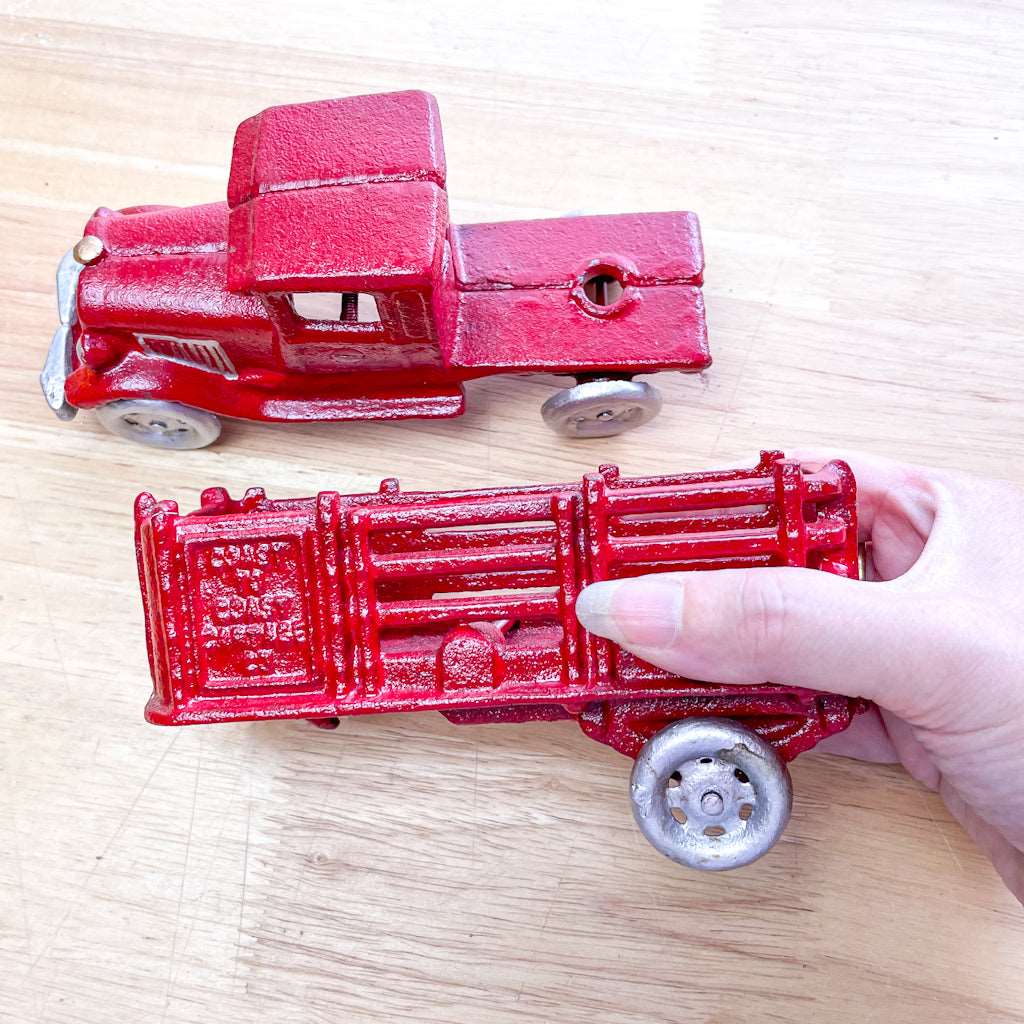 Cast iron vintage red country delivery truck