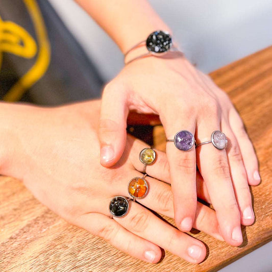 Crystal silver ring - Rose quartz, Amethyst, Obsidian, Lapis, Citrine or Carnelian